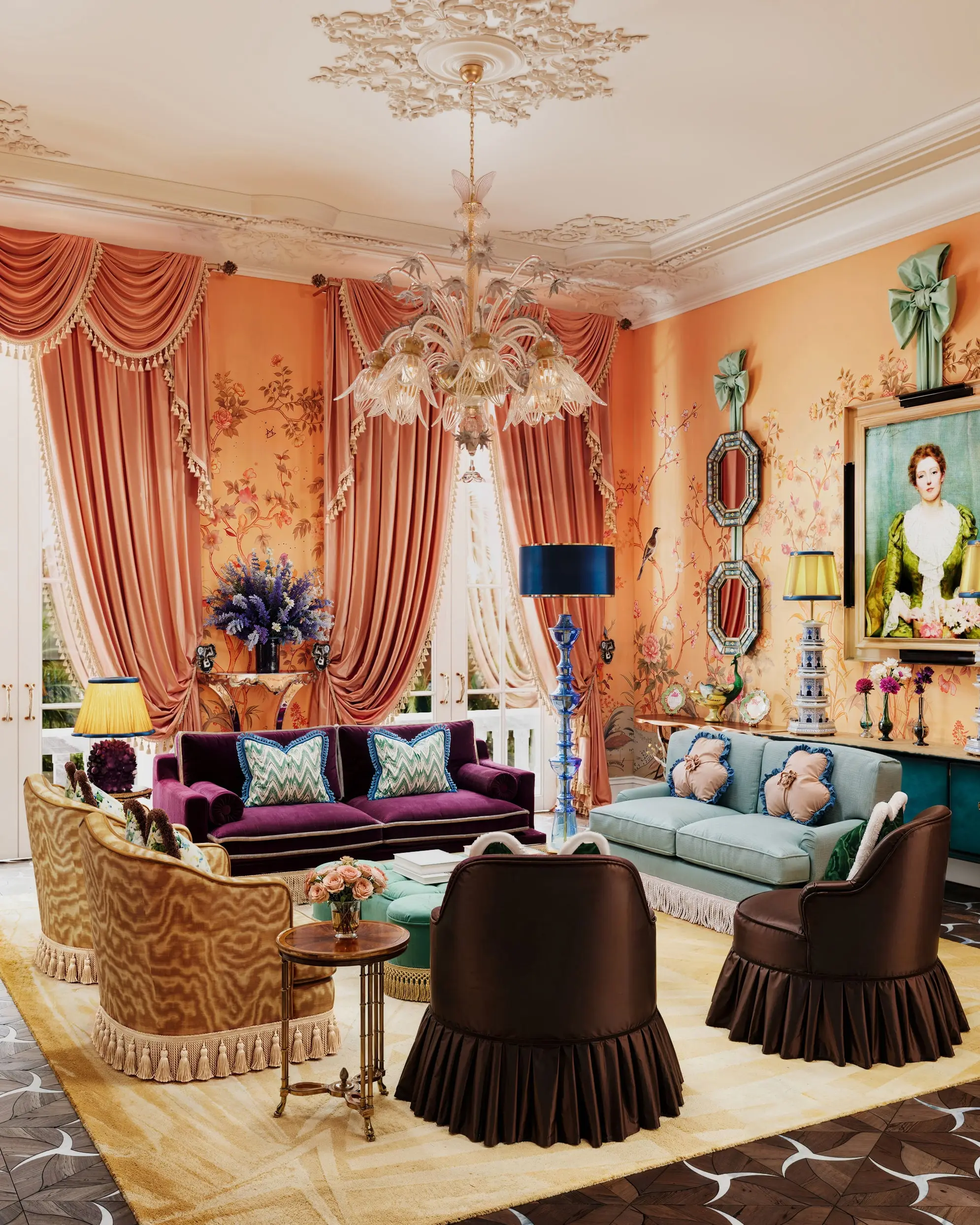 Orange living room in a country house